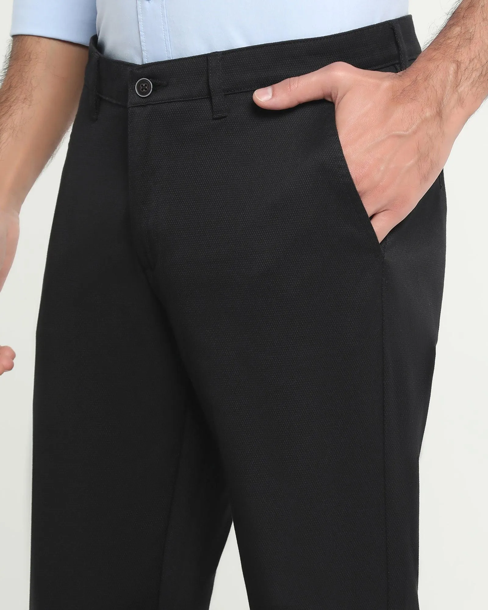 Must Haves Slim Comfort B-95 Casual Black Solid Khakis - Kimon