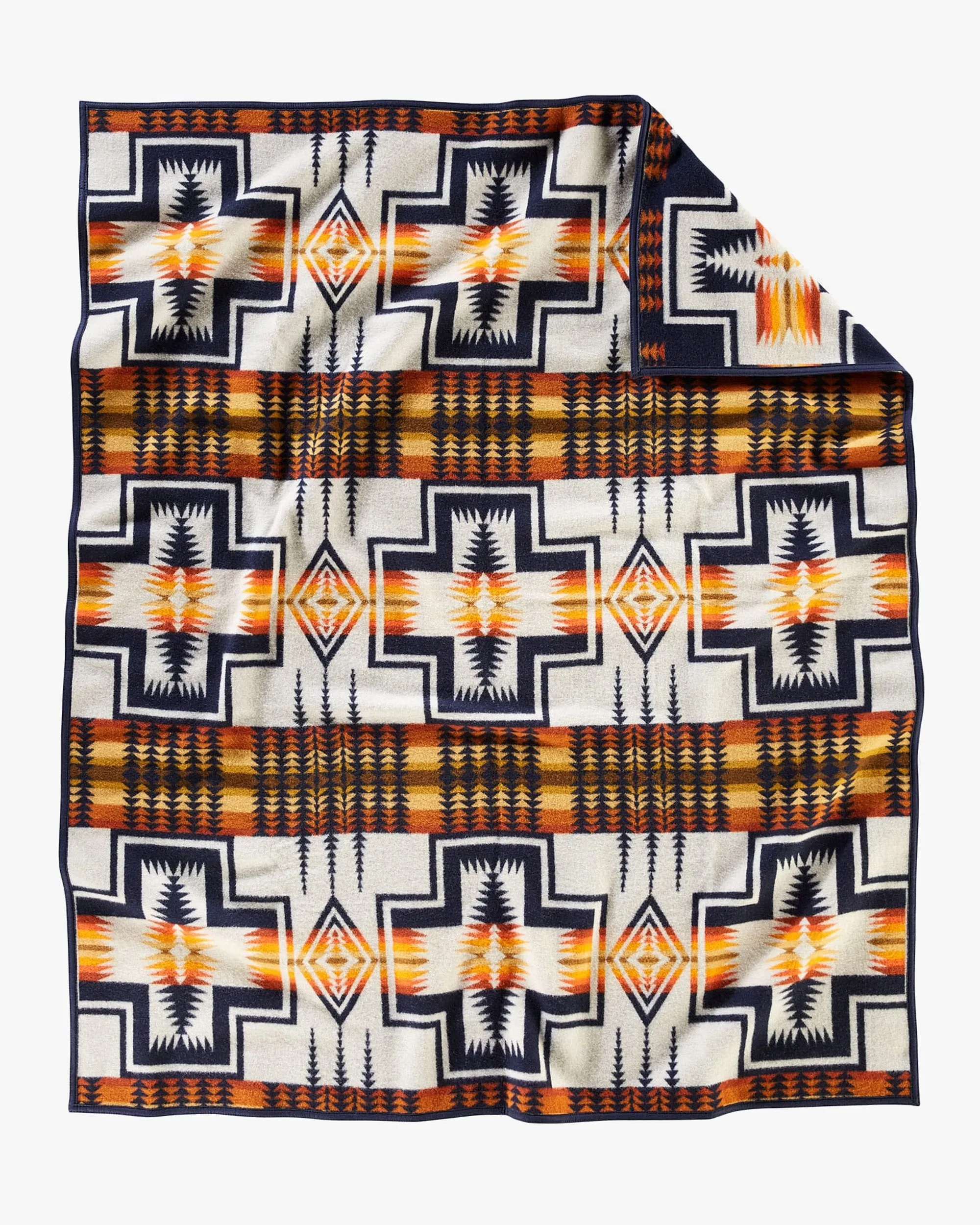 Pendleton Jacquard Napped Robe Wool Blanket - Harding Navy