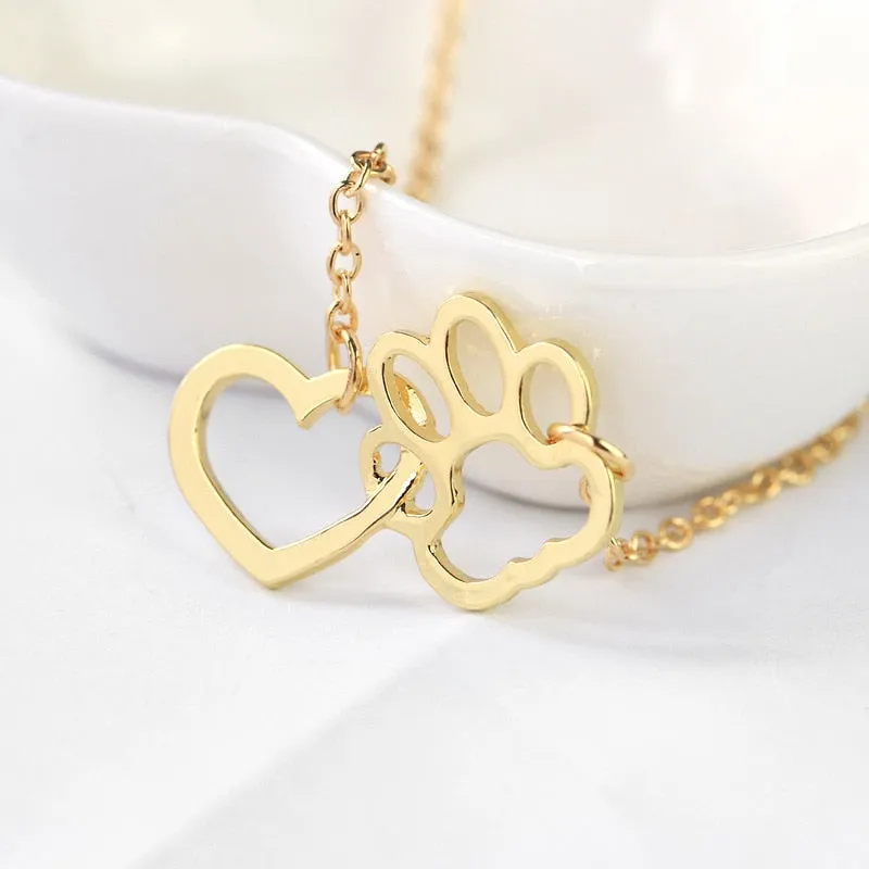 Pet Paw Love Heart Necklace