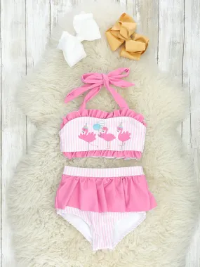 Pink Striped Flamingo Two-Piece Swimsuit