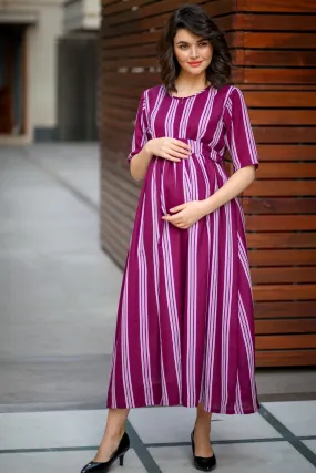 Plush Violet Striped Maternity & Nursing Dress