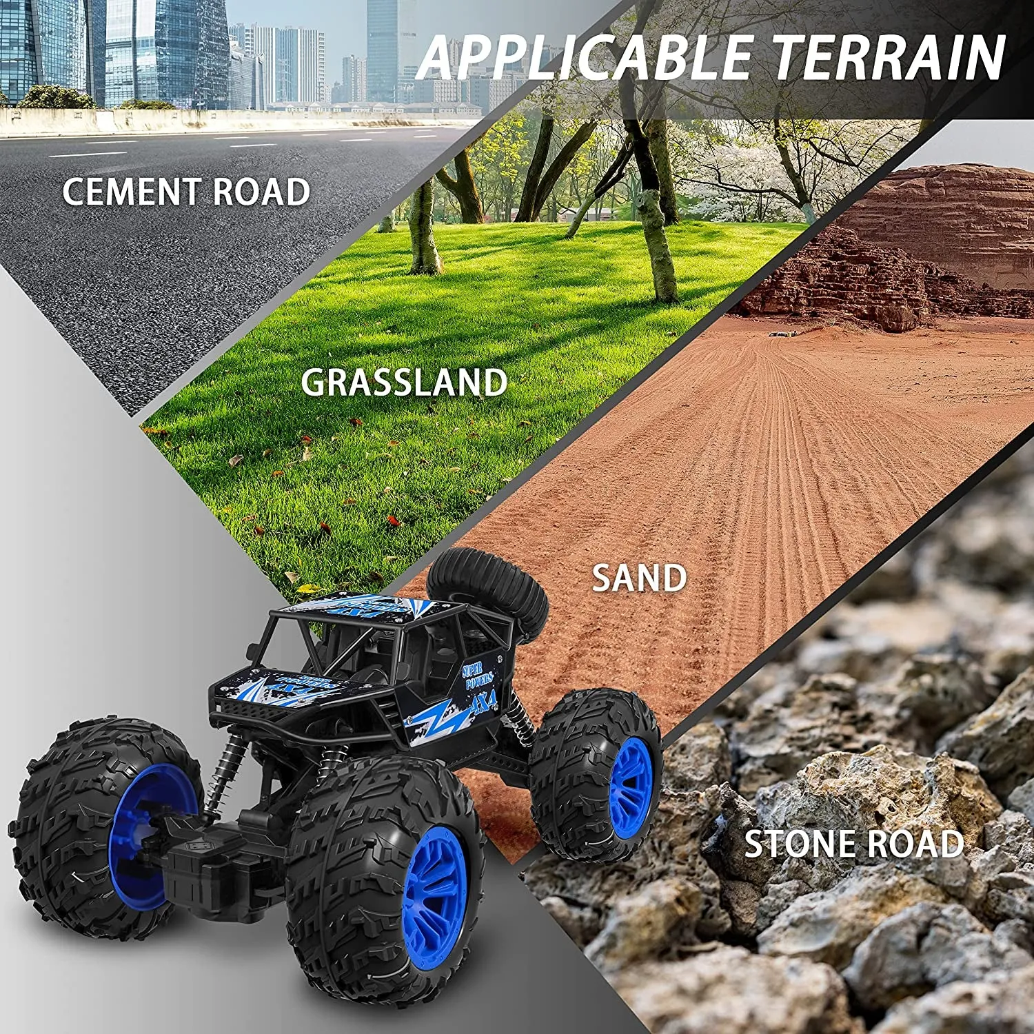 RC Car 1:18 Large Scale, 2.4Ghz All Terrain Waterproof Remote Control Truck with 2 Batteries,4X4 Electric Rapidly off Road Car For, Remote Control Car for Kids Boys and Adults