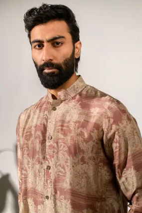 Retro Brown - Russian Silk - Full Button Kurta For Men