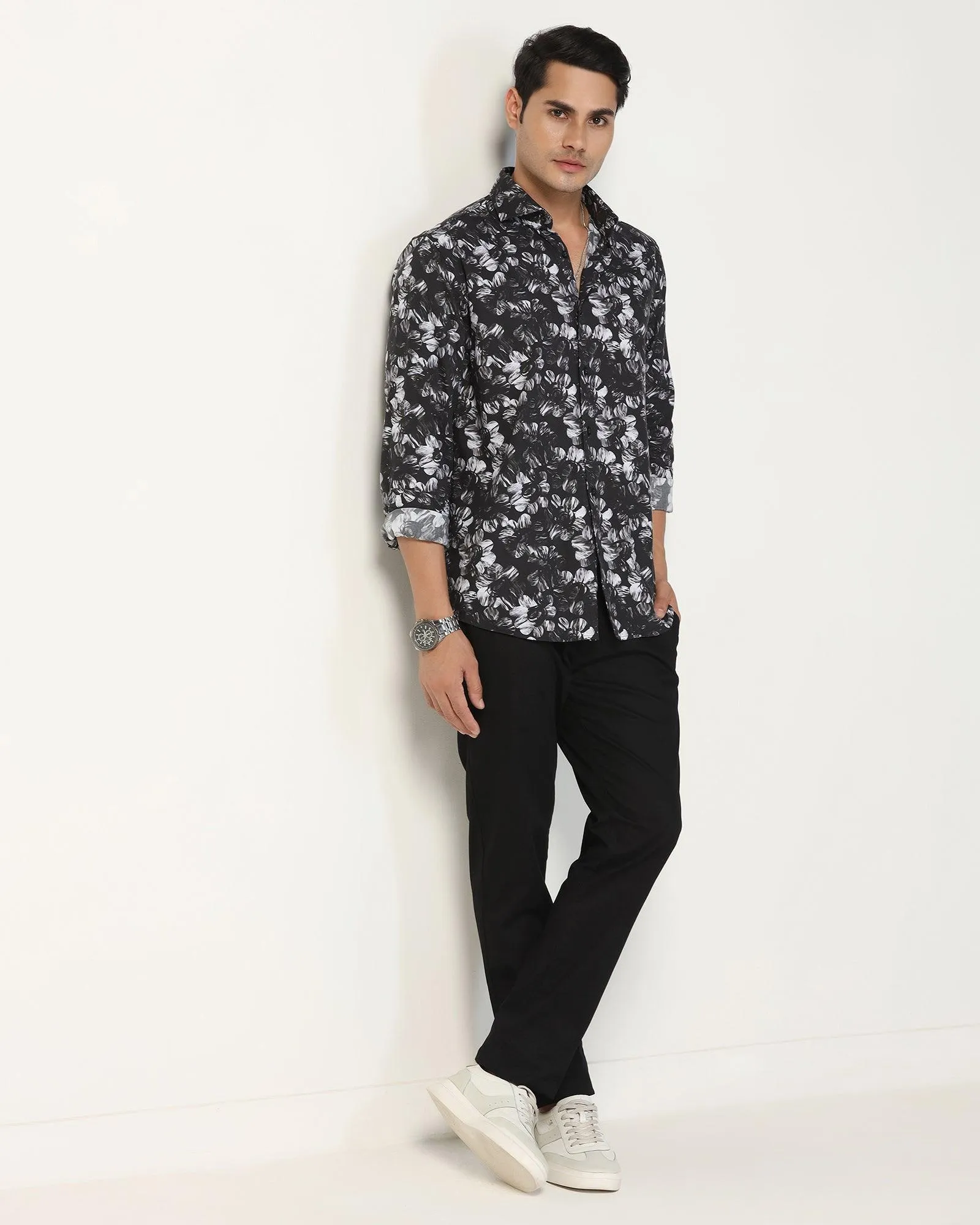 Slim Fit B-91 Casual Black Textured Khakis - Kart