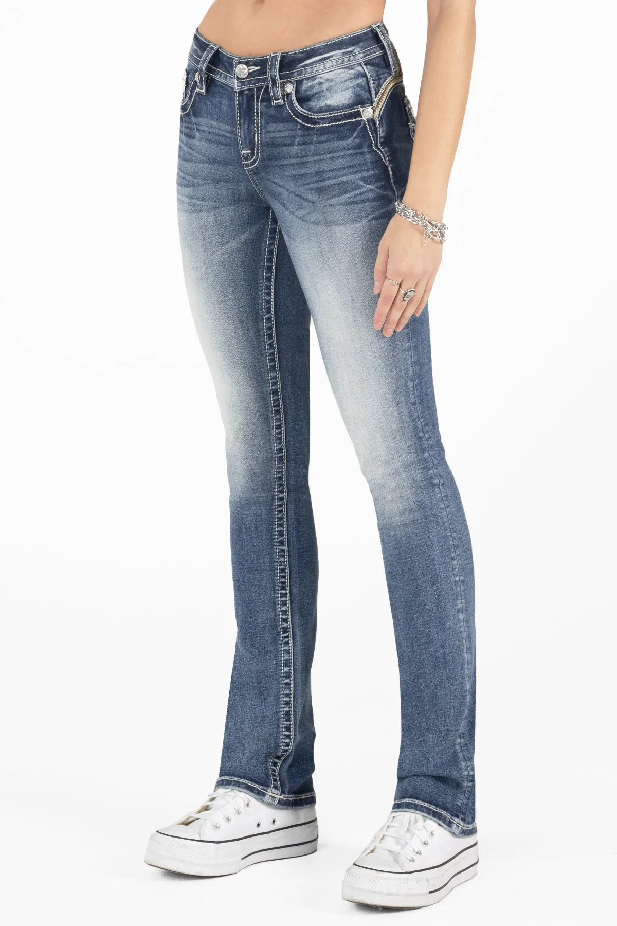 Turquoise Aztec Faux Flap Bootcut Jeans