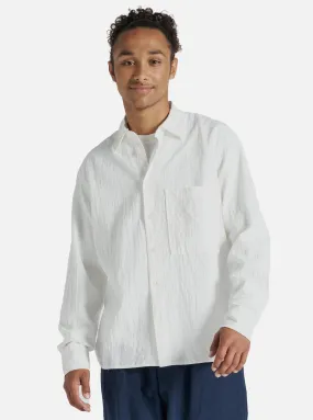 Universal Works Square Pocket Shirt in White Bobble Cotton