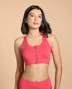 Women Mid Impact Zip Sports Bra with Removable Pads